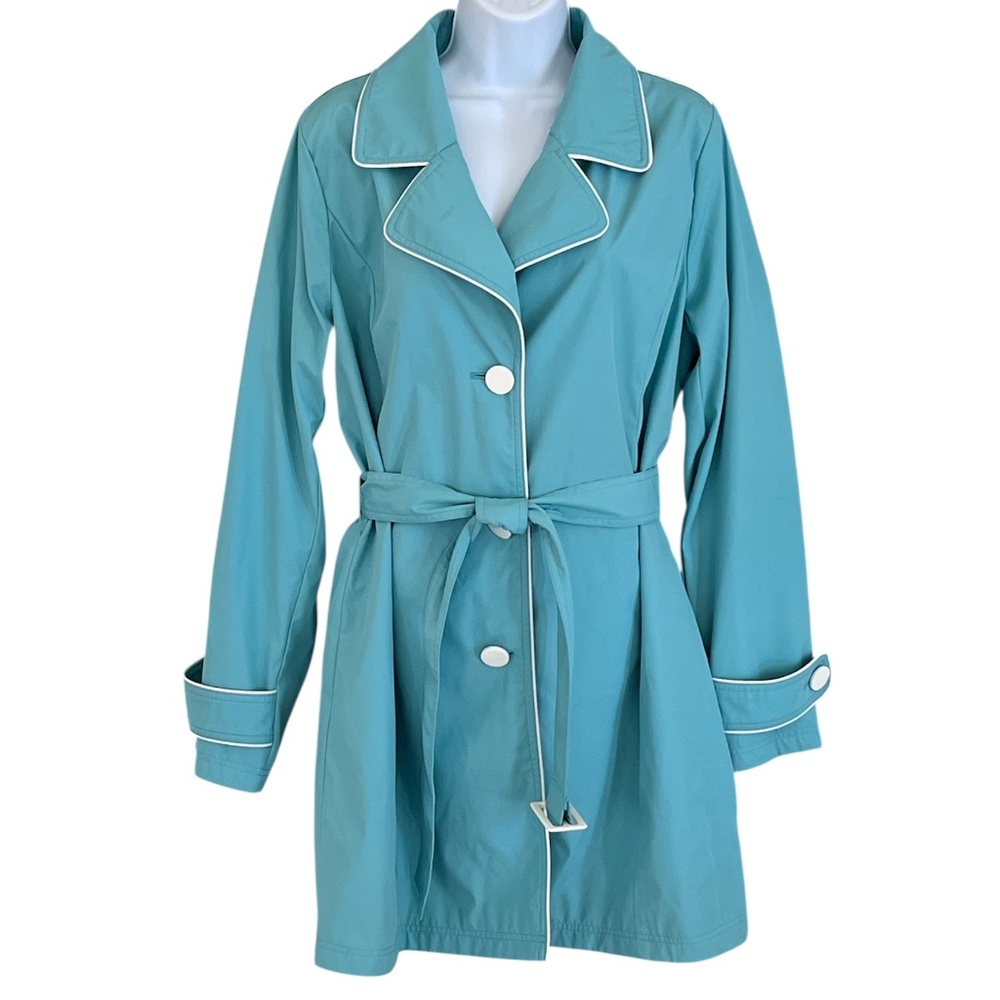 Aqua retro Dennis by Dennis Basso belted coat, size medium.